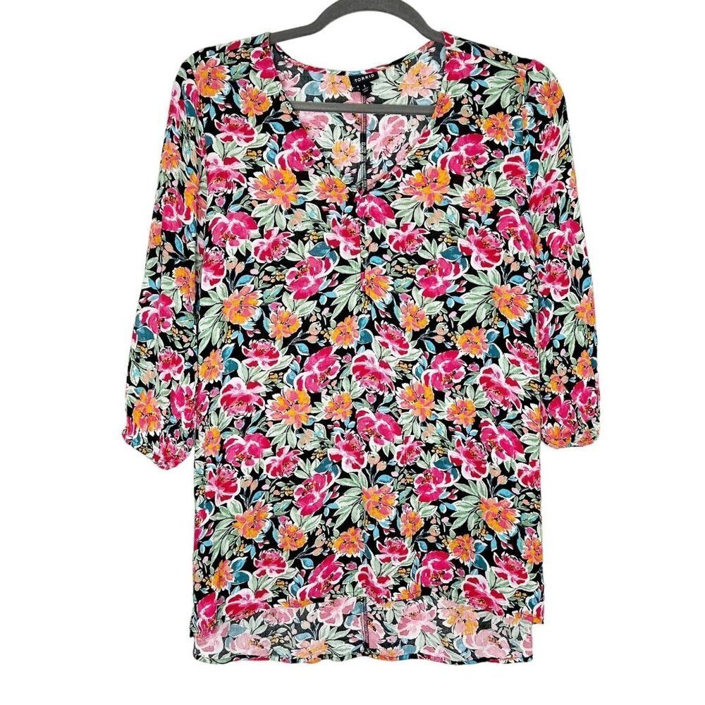 Torrid Floral Tunic Top Womens Size 1X Tie‎ Back